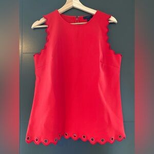 J. Crew Vibrant Red Scalloped Sleeveless Blouse